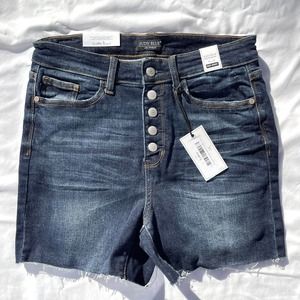 Judy Blue Womens Large Blue High Waist Button Fly Blue Jean Cut Off Shorts